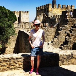 white t-shirt and jean shorts (J.Crew), sneakers (Nike), hat (Hat Attack), big sunglasses (Kate Spade)