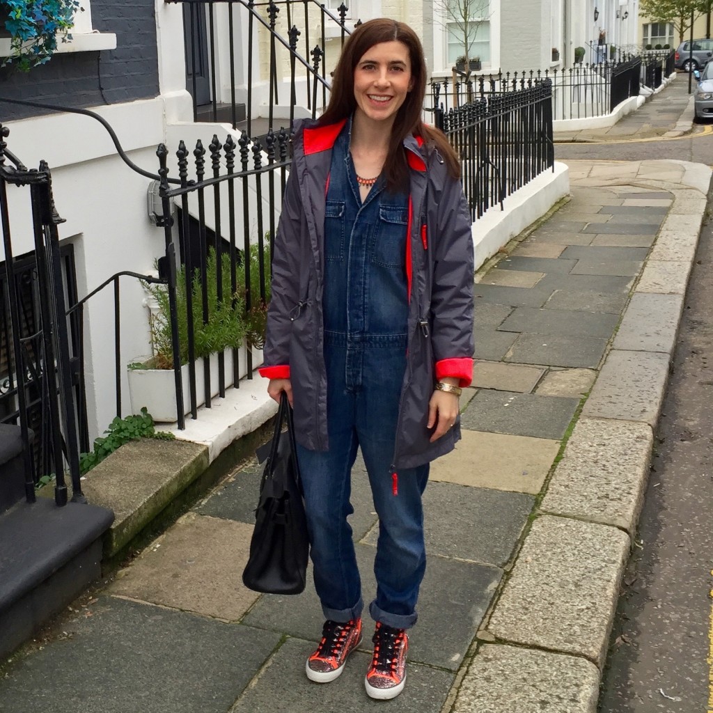me in a denim jumpsuit