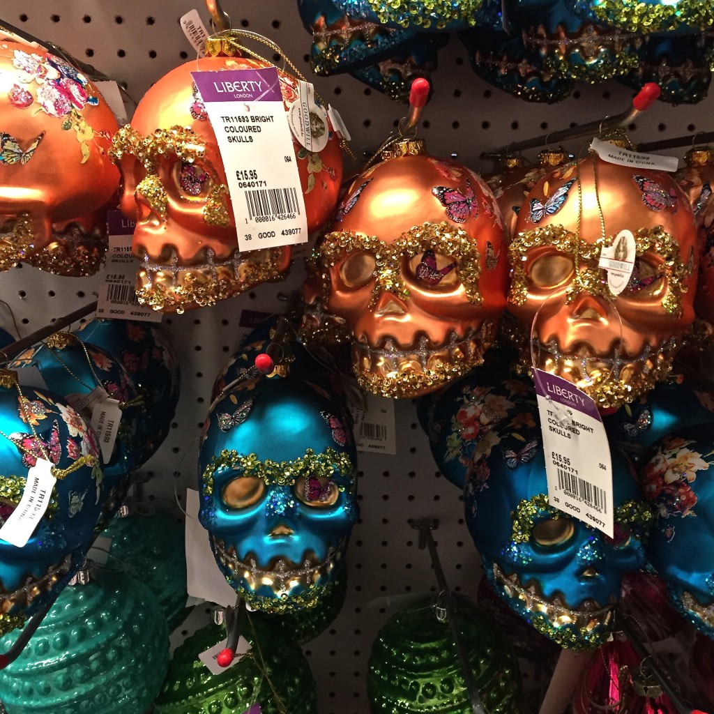Christmas skull ornaments at Liberty