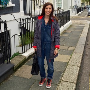 me in a denim jumpsuit