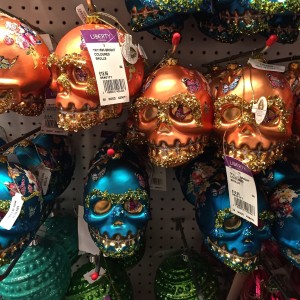 Christmas skull ornaments at Liberty